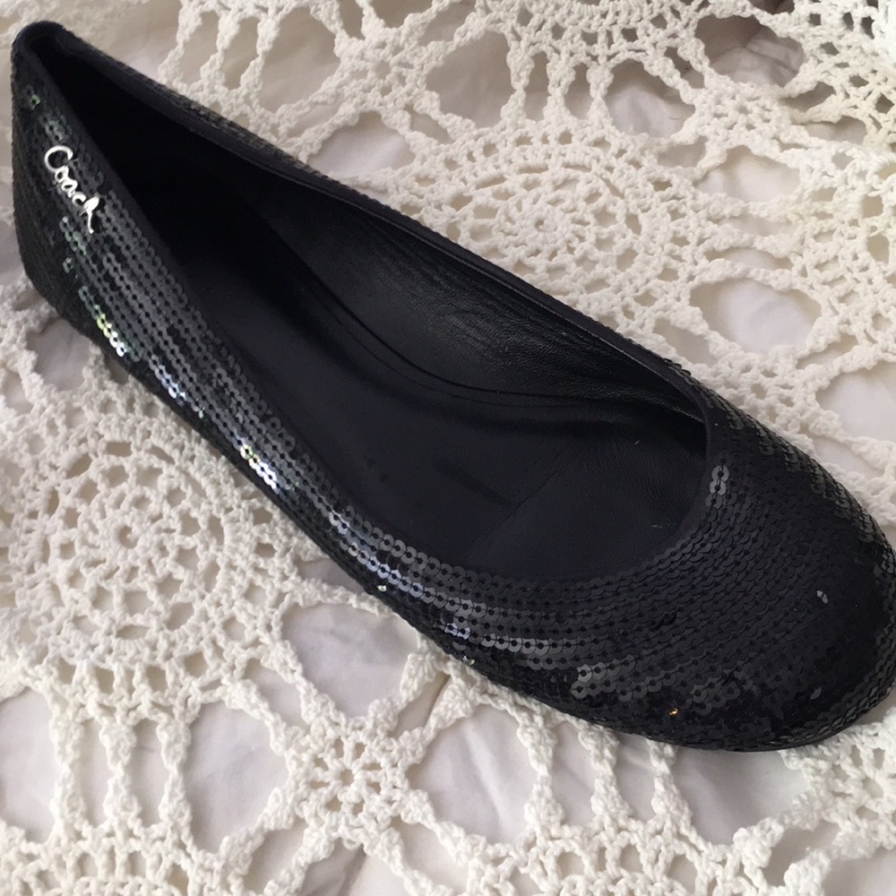 New coach shimmer sequin Black ballet shoes